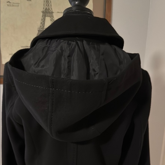 Black Double-Breasted Pea Coat with Wide Collar - Picture 8 of 9